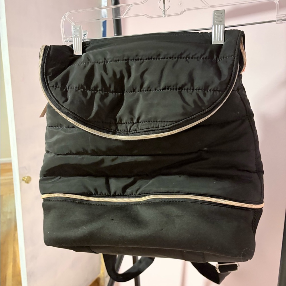 Black Quilted Stella & Dot Backpack with Beige Trim